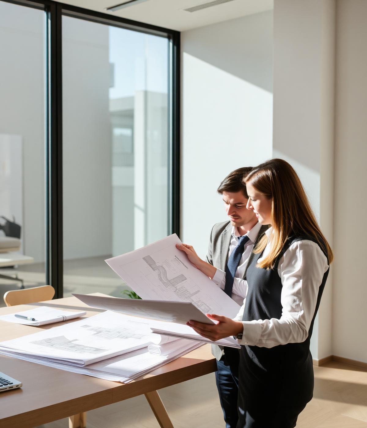Team reviewing development drawings — placeholder imagery